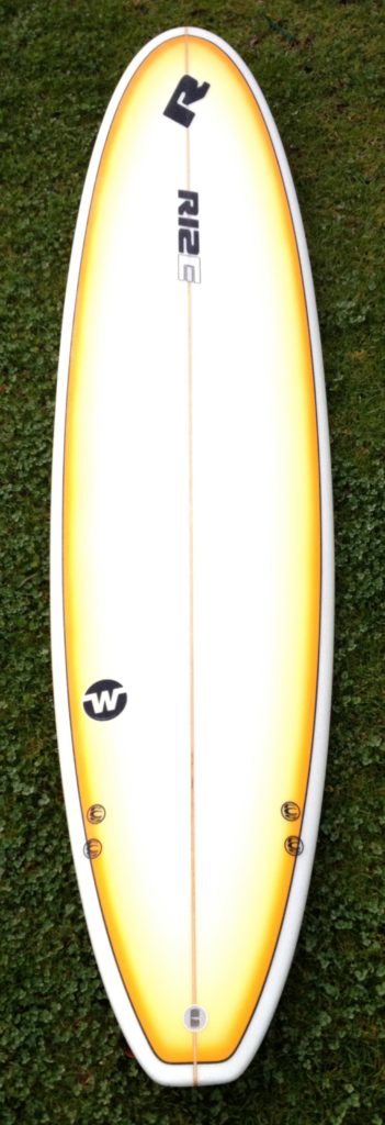 Surfboard hire white surfboard with yellow edges